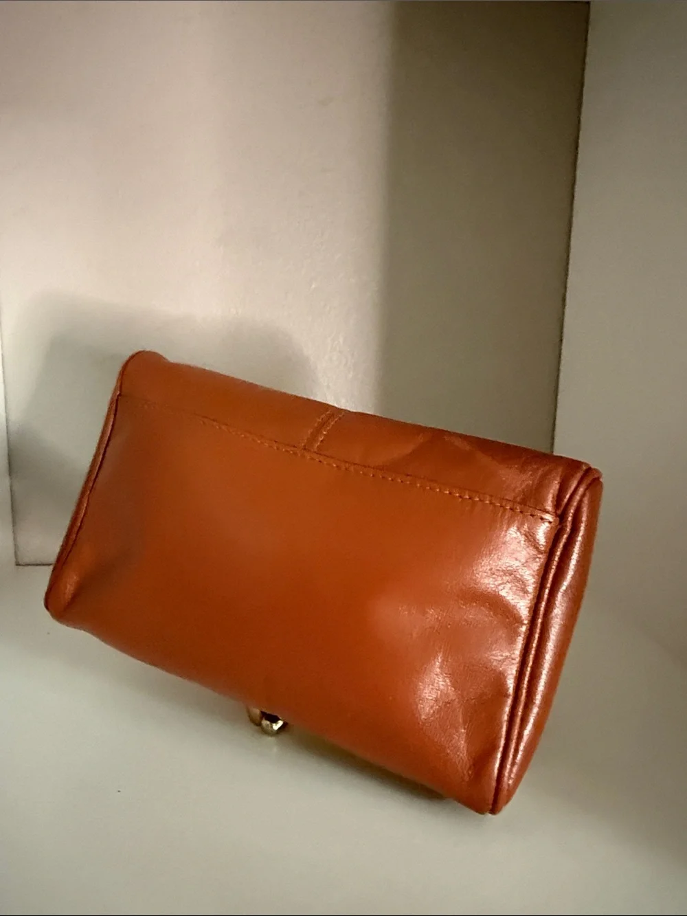 Classic Leather Clutch in Cognac with Gold Trim